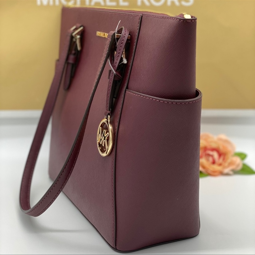 MICHAEL KORS Charlotte Large Leather Top-Zip Tote Dark Cherry NWT - Picture 4 of 16
